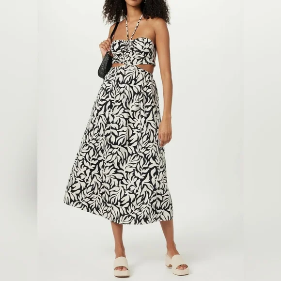 The Drop Women's Brinda Cotton Cut Out Halter Maxi Dress Size MEDIUM Black White - Picture 4 of 9